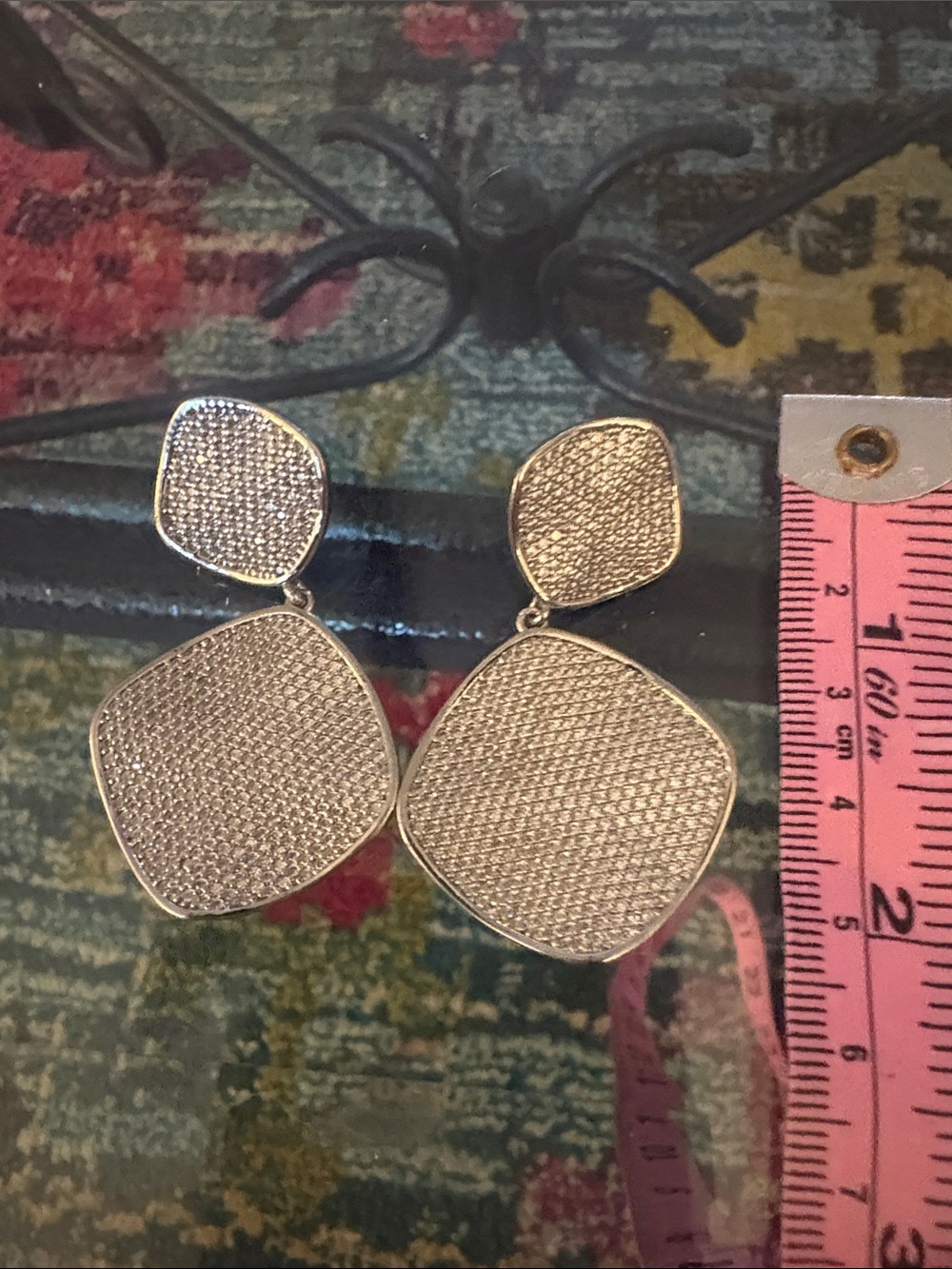 Chico's Silver Textured Linked Drop Earrings